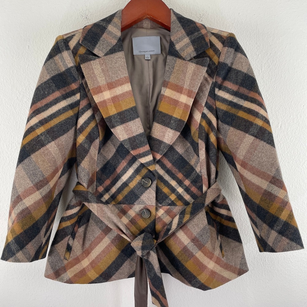Classiques Entier Plaid Wool Blazer in Beige, Black, Mustard